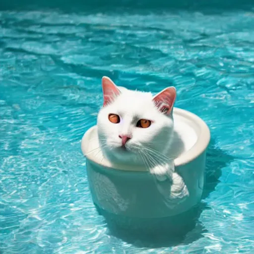 Image similar to white cat on a float in the pool