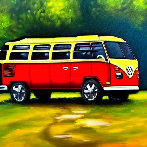 Image similar to a oil painting of a vw bus