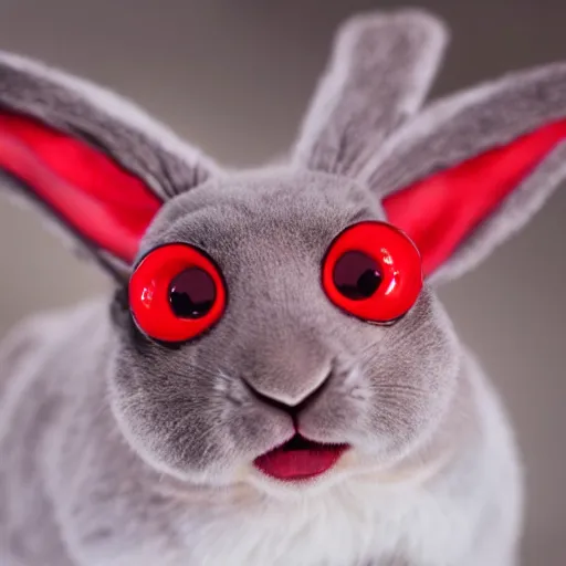 Prompt: an adorable crimson bunny creature with four eyes