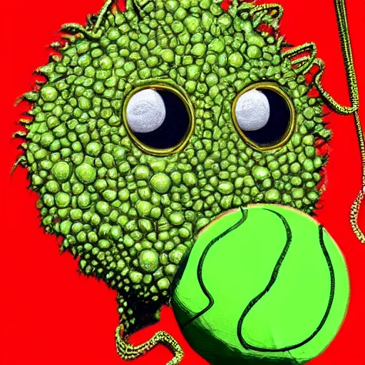 Image similar to a tennis ball monster wearing gold chain necklace, digital art, fantasy, magic, trending on artstation, ultra detailed, professional illustration by Basil Gogos