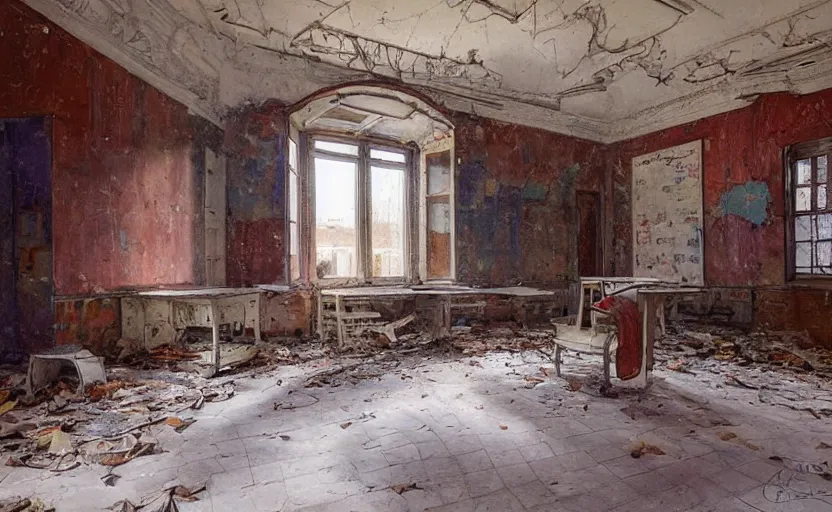 Image similar to Abandoned school. By Konstantin Razumov, highly detailded