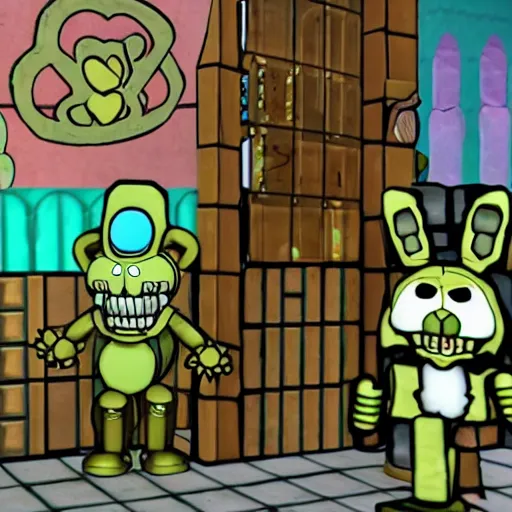 Image similar to springtrap from five nights at freddy ’ s going on a date with sans the skeleton from undertale