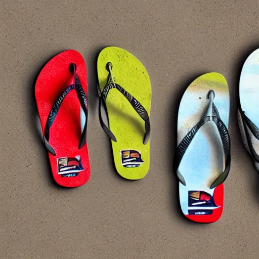 Prompt: photo of flip - flops made of sardines