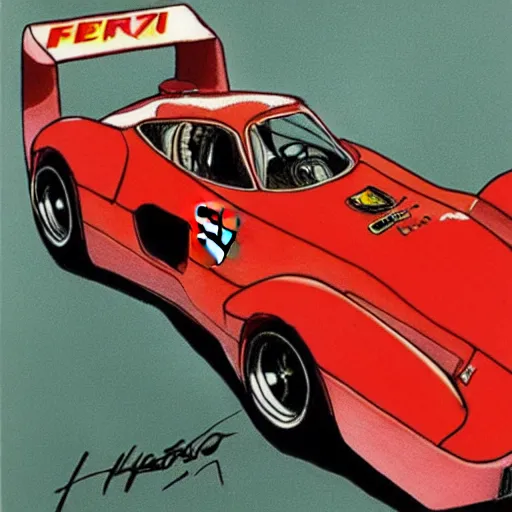 Prompt: ferrari drawn by hayao miyazki and satoshi