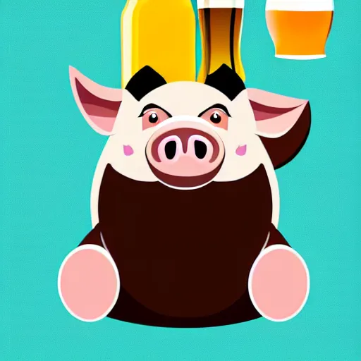 Image similar to a vector illustration of a pig with beer, artstation, cgsociety, deviantart, 8k, HD