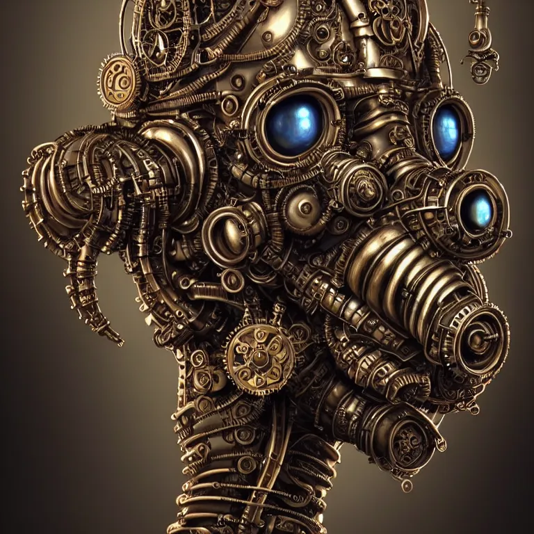 Image similar to steampunk cybernetic biomechanical ganesh, front facing, symmetric, 3 d model, very coherent symmetrical artwork, unreal engine realistic render, 8 k, micro detail, intricate, elegant, highly detailed, centered, digital painting, artstation, smooth, sharp focus, illustration, artgerm, tomasz alen kopera, wlop