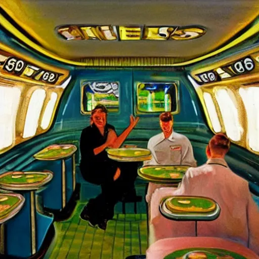 Prompt: astronaut sitting in a 1950s diner, in the style of Monet