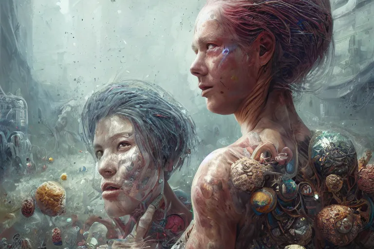 Prompt: realistic biopunk body, oil on canvas, intricate, portrait, 8k highly professionally detailed, HDR, CGsociety, illustration painting by Mandy Jurgens and Małgorzata Kmiec and Dang My Linh and Lulu Chen and Alexis Franklin and Filip Hodas and Pascal Blanché and Bastien Lecouffe Deharme, detailed intricate ink illustration, heavenly atmosphere, detailed illustration, hd, 4k, digital art, overdetailed art, concept art, complementing colors, trending on artstation, Cgstudio, the most beautiful image ever created, dramatic, subtle details, illustration painting by alphonse mucha and frank frazetta daarken, vibrant colors, 8K, style by Wes Anderson, award winning artwork, high quality printing, fine art, gold elements, intricate, epic lighting, very very very very beautiful scenery, 8k resolution, digital painting, sharp focus, professional art, atmospheric environment, art by artgerm and greg rutkowski, by simon stålenhag, rendered by Beeple, by Makoto Shinkai, syd meade, 8k ultra hd, artstationHD, 3d render, hyper detailed, elegant, by craig mullins and marc simonetti, Ross Tran and WLOP, by Andrew Wyeth and Gerald Brom, John singer Sargent and James gurney