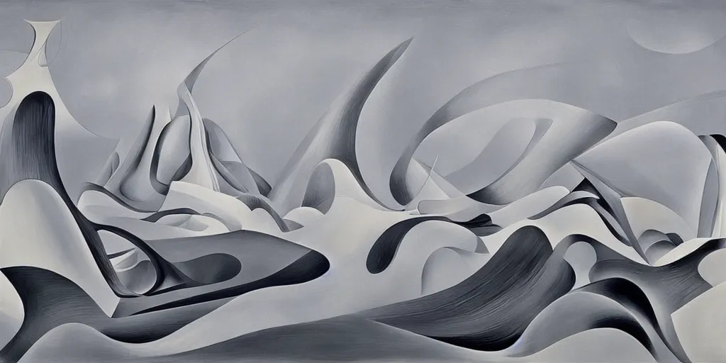 Image similar to abstract painting by zaha hadid and yves tanguy