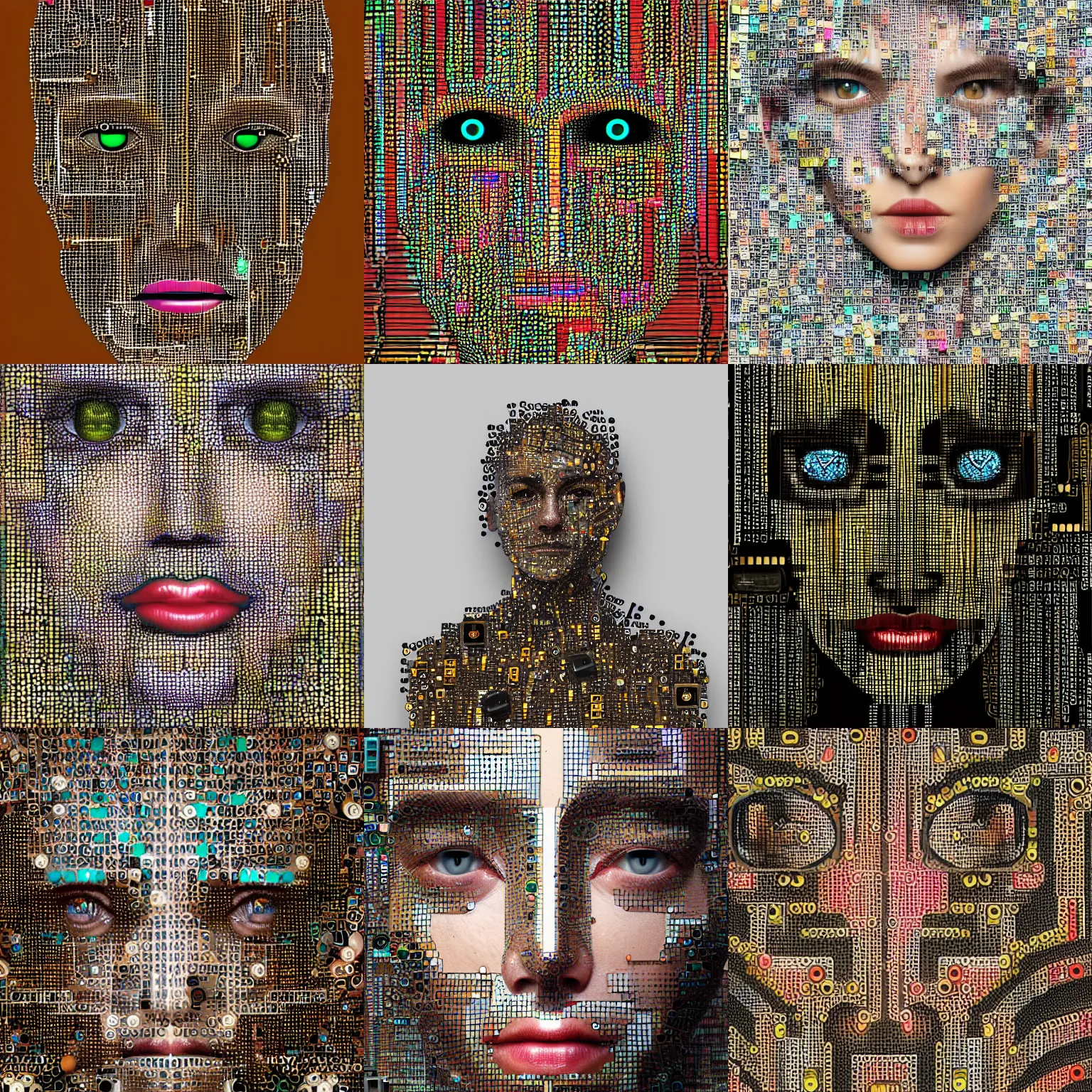 Prompt: Closeup portrait of a person constructed from circuit boards, circuitry, digital concept art