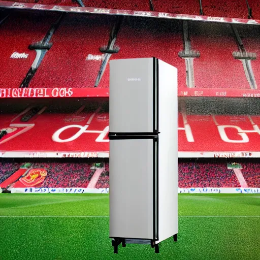 Image similar to a fridge as an man united player, realistic, highly detailed, dramatic, 4 k,