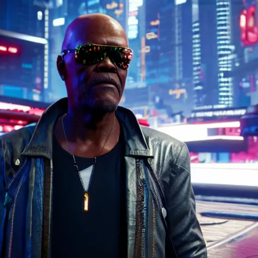 Prompt: Samuel L Jackson in cyberpunk 2077