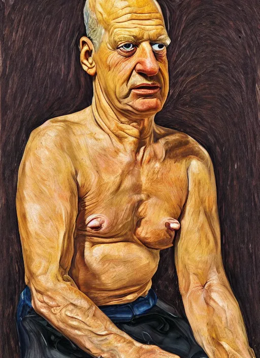 Image similar to Real life Homer Simpson, painted by Lucian Freud, highly detailed, 8k