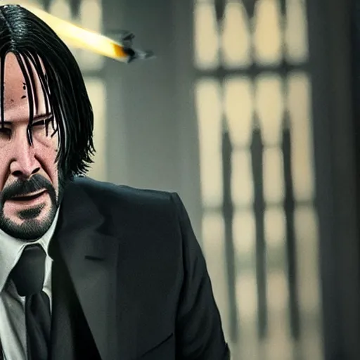 Prompt: John Wick using a bow and arrow.