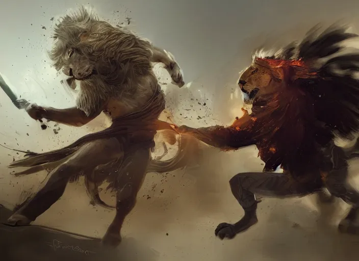 Prompt: a sorcerer shooting energy against a lion, elegant, digital painting, concept art, smooth, sharp focus, illustration, from d & d by ruan jia and mandy jurgens and artgerm and william - adolphe bouguerea