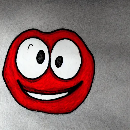 Image similar to primitive drawing of red eyed smiling emoji smiling thumb up