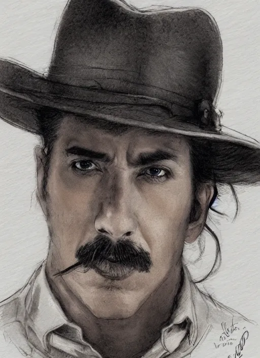 Image similar to portrait, Doc Holiday from Tombstone, watercolor, dramatic lighting, cinematic, establishing shot, extremely high detail, foto realistic, cinematic lighting, pen and ink, intricate line drawings, by Yoshitaka Amano, Ruan Jia, Kentaro Miura, Artgerm, post processed, concept art, artstation, matte painting, style by eddie mendoza, raphael lacoste, alex ross