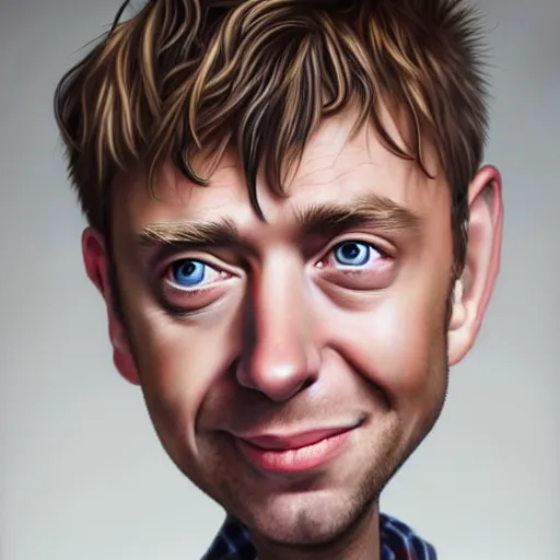 Prompt: Caricature portraits done of a Young Damon Albarn, realistic, hyperrealistic, very realistic, highly detailed, very detailed, extremely detailed, detailed, oil painting, digital art, trending on artstation