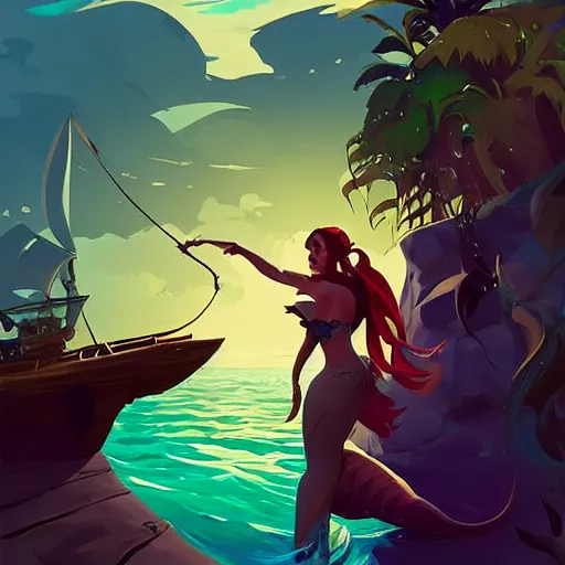 Image similar to jack the pirate mermaid on sea of thieves game avatar hero smooth face median photoshop filter cutout vector, behance hd by jesper ejsing, by rhads, makoto shinkai and lois van baarle, ilya kuvshinov, rossdraws global illumination, illustration, art by ilya kuvshinov and gustav klimt