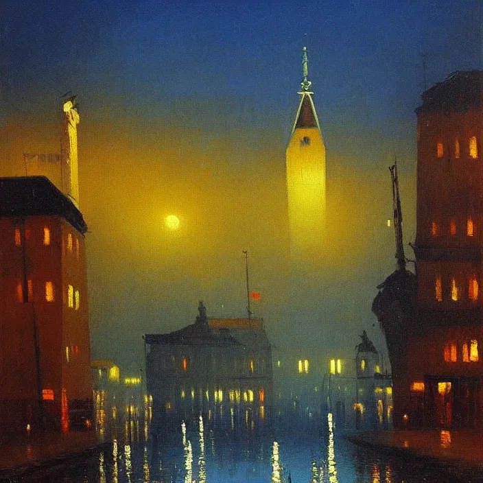 Image similar to belgrade at night, arkhip kuindzhi painting, oil painting, luminous light, blue palette