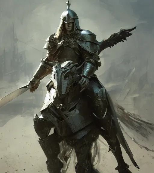 Image similar to long blond hair man in armor, shield and scimitar, by craig mullins, ruan jia, kentaro miura, greg rutkowski, loundraw