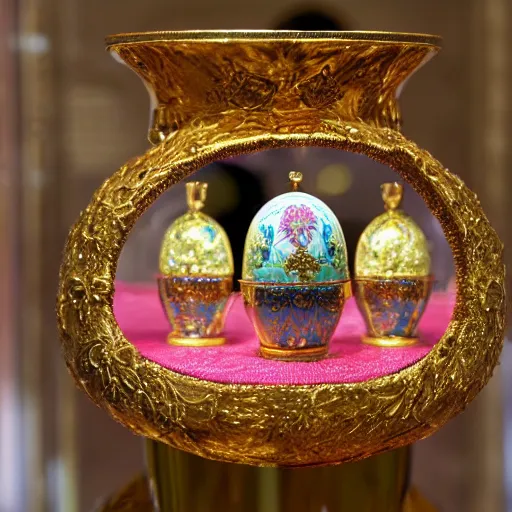 Image similar to Faberge eggs with faberge toast, Hermitage Museum exhibit