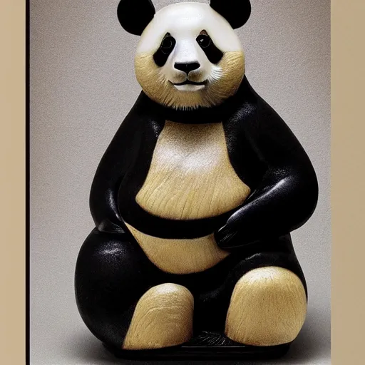 Image similar to an elegant, shiny, porcelain portrait of a giant panda donald trump, han dynasty heirloom