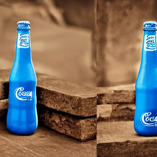 Image similar to a blue CocaCola bottle marketing product photography