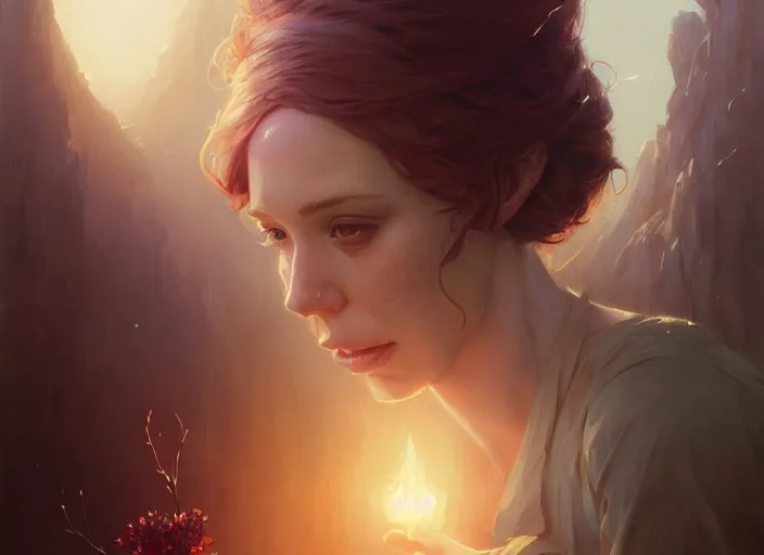 Image similar to highly detailed portrait of christina hendricks, stephen bliss, unreal engine, art by greg rutkowski, loish, rhads, ferdinand knab, makoto shinkai and lois van baarle, ilya kuvshinov, rossdraws, tom bagshaw, global illumination, radiant light, detailed and intricate environment