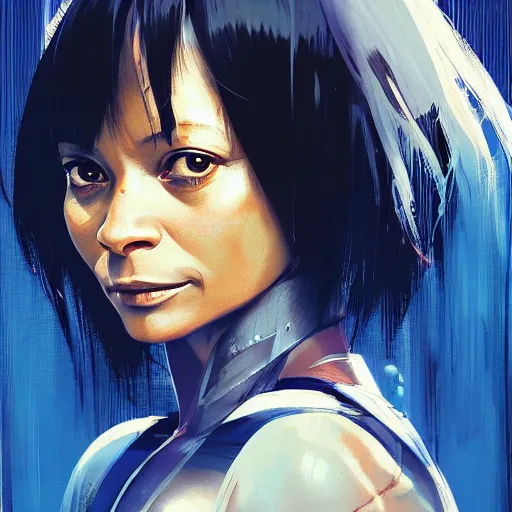 Image similar to thandie newton portrait as manga girl, realistic shaded perfect face, fine details. anime. realistic shaded lighting poster by ilya kuvshinov katsuhiro otomo ghost - in - the - shell, magali villeneuve, artgerm, jeremy lipkin and michael garmash and rob rey