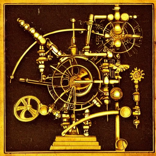 Prompt: schematic of a steampunk physics apparatus, by Leonardo Da Vinci