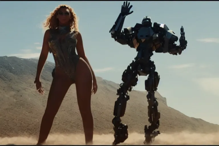 Image similar to VFX movie where Beyoncé is a giant robot