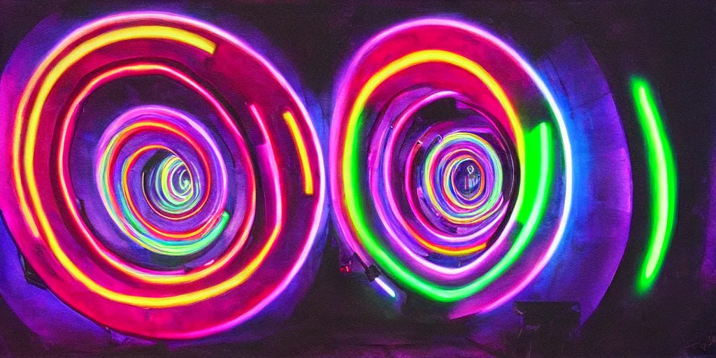 Image similar to a beautiful painting of a stargate by takashi murakami 8 k particulate neon light film grain