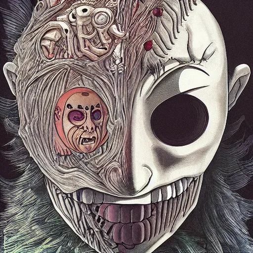 Image similar to human with a mirror for a face by studio ghibli, color, gothic art, highly detailed, detailed, dramatic, scary, horror, eerie, dramatic, 8 k