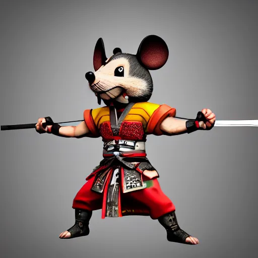 Image similar to samurai mouse with big muscles and swords, epic pose, 8 k dynamic render