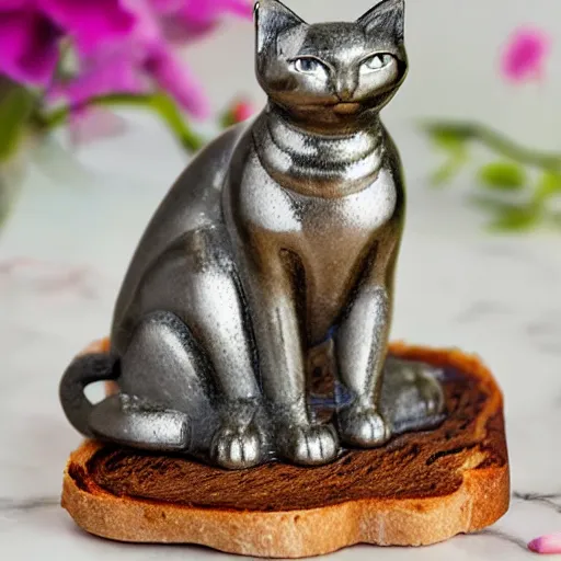 Image similar to crystal cat statue on a slice of bread