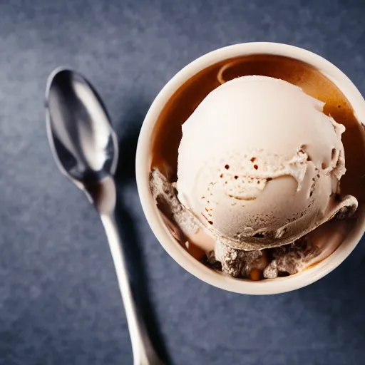 Prompt: extremely delicious looking photo of ice cream desert in cup, very expensive top quality product, michelin star, most perfect desert on the world, small manufacture, unique style, 8 k, product photography, professional studio photography