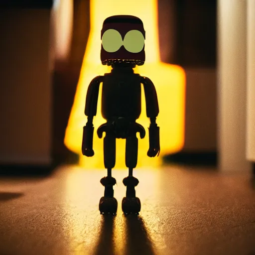 Prompt: still image of bender from futurama in the dark knight, cinematic, anamorphic, 8 0 mm f / 2. 8 l, 3 5 mm film, movie