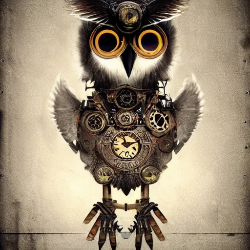 Image similar to a Warrior owl art nuveau, steampunk, symmetry, full frame, cinematic light , unreal engine,