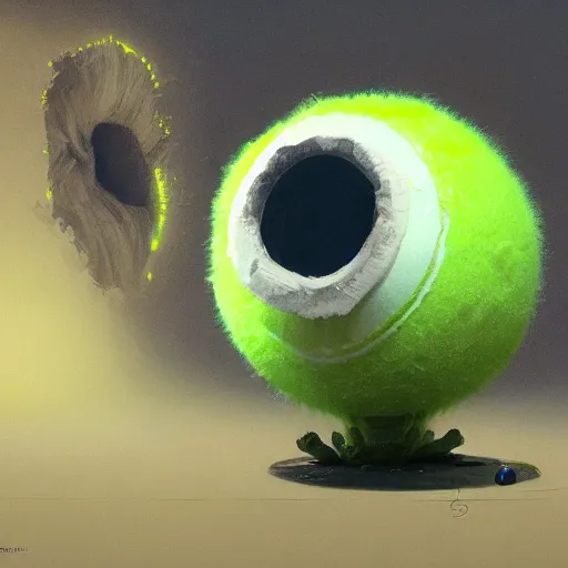 Image similar to highly detailed vfx portrait of a character of a tennis ball monster stephen bliss, chalk, unrealengine, greg rutkowski, loish, rhads, beeple, chalk, makoto shinkai and lois van baarle, ilya kuvshinov, rossdraws, tom bagshaw, basil gogos