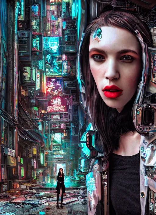 Image similar to portrait photo, 3 5 mm lomography, female doorwoman, gang clothing fashion, id magazine, hyperrealism, detailed textures, photorealistic, cyberpunk apocalyptic city, ultra realistic, cinematic, intricate, cinematic light, 8 k, david la chapelle, david kostic, artgerm