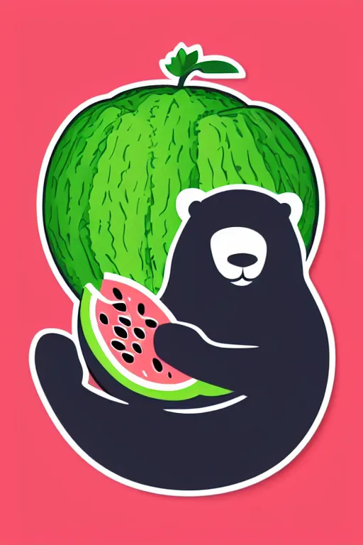 Image similar to Bear eating a watermelon, sticker, colorful, illustration, highly detailed, simple, smooth and clean vector curves, no jagged lines, vector art, smooth