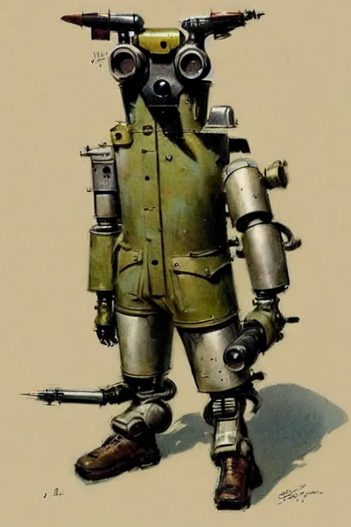 Image similar to (((((1950s retro military robot guard dog . muted colors.))))) by Jean-Baptiste Monge !!!!!!!!!!!!!!!!!!!!!!!!!!!