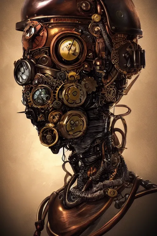 Image similar to steampunk helmet fantasy art mask robot ninja stylized digital illustration sharp focus, elegant intricate digital painting artstation concept art global illumination ray tracing advanced technology chaykin howard and campionpascale and cooke darwyn and davis jack