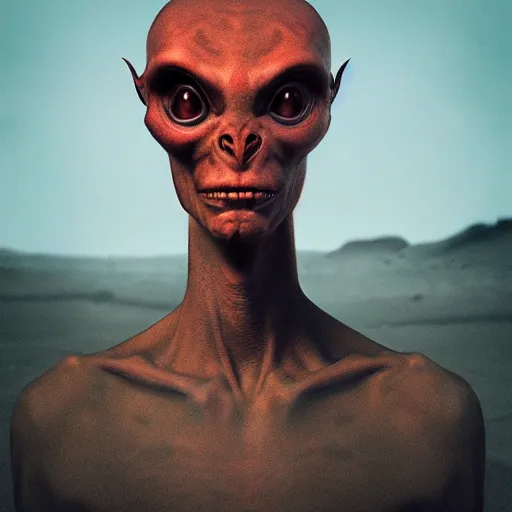 Image similar to an amazing award winning portrait photo of an alien on an unknown planet