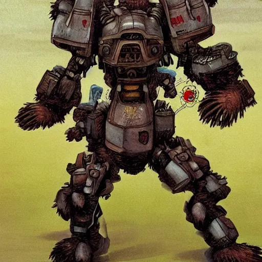 Image similar to beastial ursine combat mecha in the style of vasily vereshchagin and evangelion