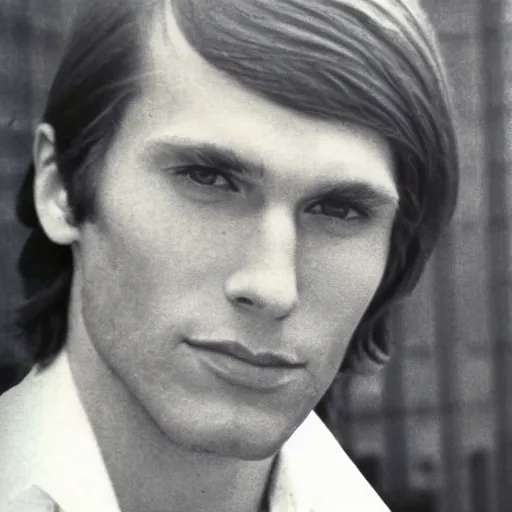 Image similar to A photograph portrait of Jerma985 with short-medium length hair a combover wearing early 1970s menswear in the early 1970s, taken in the early 1970s, grainy, taken on a 1970s Polaroid Camera, realistic, hyperrealistic, very realistic, highly detailed, very detailed, extremely detailed, detailed, digital art, trending on artstation, colorized photo