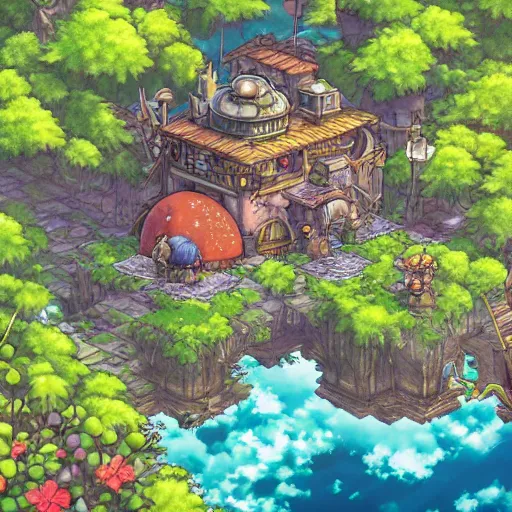 Image similar to photorealistic beautiful world of chrono trigger in the style of studio ghibli. hyperdetailed photorealism, 1 0 8 megapixels, amazing depth, glowing rich colors, powerful imagery, psychedelic overtones, 3 d finalrender, 3 d shading, cinematic lighting, artstation concept art