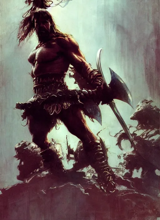 Image similar to conan the barbarian, intricate, elegant, highly detailed, vivid colors, john park, frazetta, sparth, ruan jia, jeffrey catherine jones