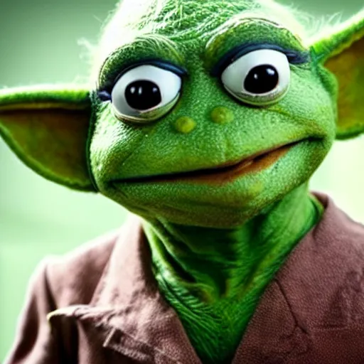 Image similar to photo of hybrid of kermit the frog and yoda